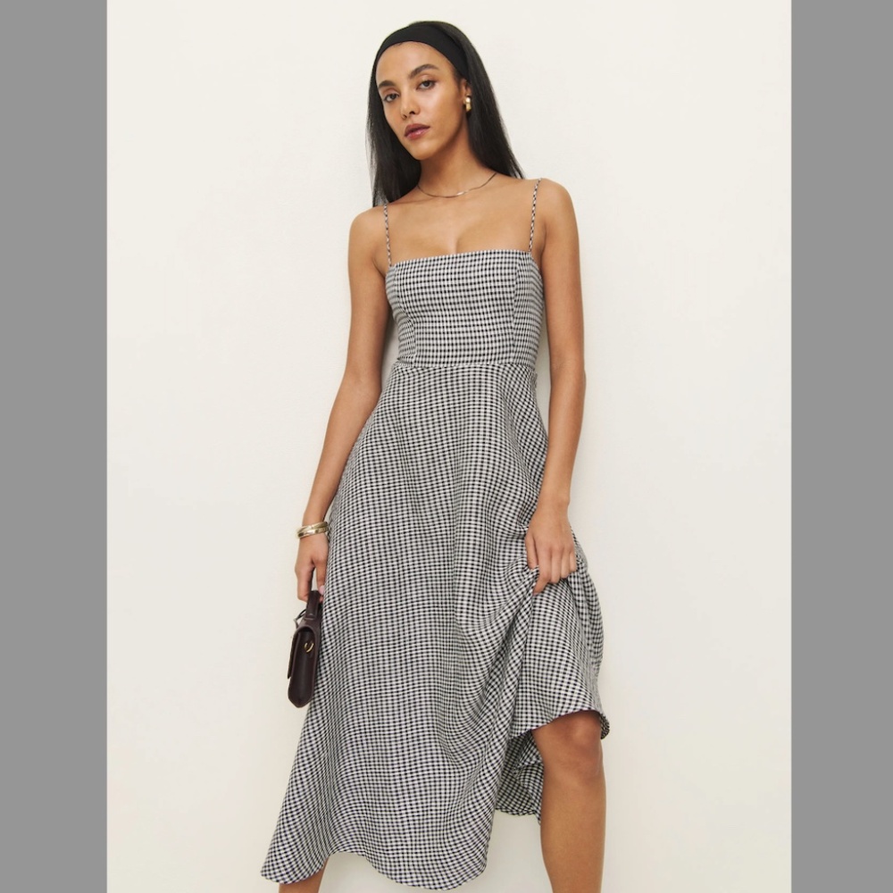 Reformation Black and White Gingham Midi Dress